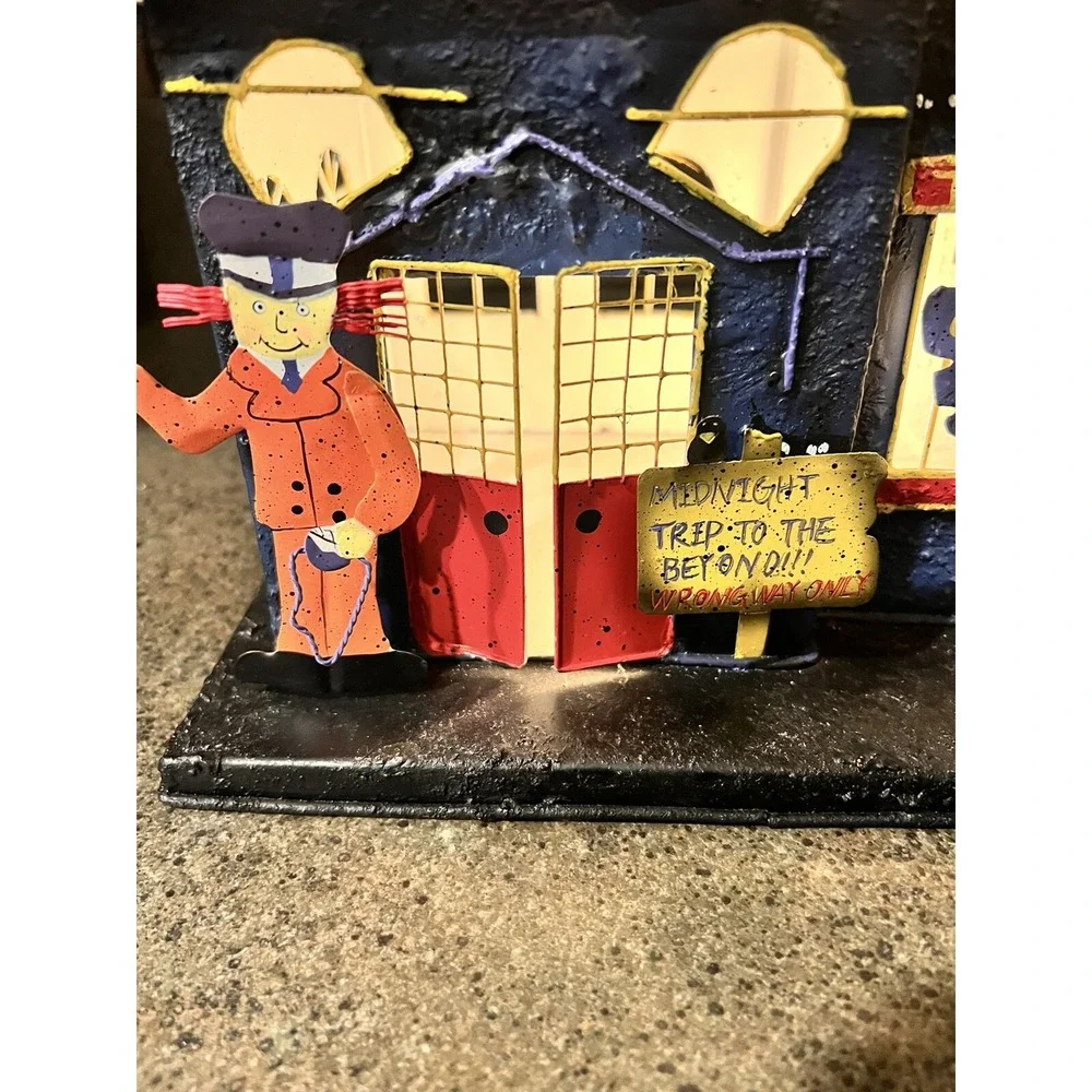 Vintage Death Ride Station Halloween Haunted House Lighted Metal‎ Decor Blue